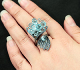 Серебряное кольцо с бриолетами голубых топазов и синими сапфирами Серебро 925