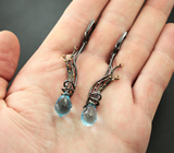 Серебряные серьги с бриолетами голубых топазов и рубинами Серебро 925