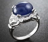 Серебряное кольцо с кабошоном синего сапфира Серебро 925
