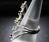 Изысканное серебряное кольцо с разноцветными сапфирами Серебро 925