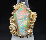 Авторское золотое кольцо с роскошным эфиопским опалом 18,9 карат и бриллиантами Золото