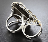 Серебряное кольцо на два пальца с аммолитом аммонита и синими сапфирами Серебро 925