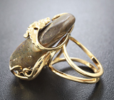 Авторское золотое кольцо с великолепным аммонитом, цаворитом и бриллиантами Золото