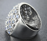 Широкое серебряное кольцо с танзанитами Серебро 925