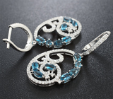 Чудесные серебряные серьги с насыщенно-синими топазами Серебро 925