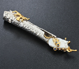 Серебряный кулон с жемчужиной и синими сапфирами на шнуре Серебро 925