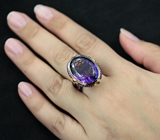 Серебряное кольцо с аметистом, пурпурными и синими сапфирами Серебро 925