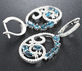 Изысканные серебряные серьги с насыщенно-синими топазами Серебро 925