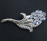 Чудесная серебряная брошь с танзанитами и синими сапфирами Серебро 925