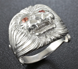 Скульптурное серебряное кольцо «Лев» с сапфирами Серебро 925