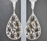 Крупные серебряные серьги с кабошонами дымчатого кварца Серебро 925