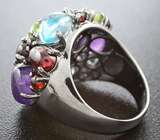 Крупное серебряное кольцо с кабошонами самоцветов Серебро 925