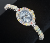 Часы с разноцветными сапфирами на серебряном браслете с опалами Серебро 925