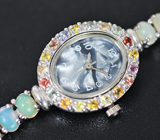 Часы с разноцветными сапфирами на серебряном браслете с опалами Серебро 925