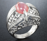 Эффектное серебряное кольцо с розовым лунным камнем Серебро 925