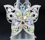 Эффектное серебряное кольцо «Бабочка» с самоцветами Серебро 925