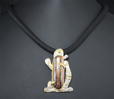 Серебряный кулон с австралийским болдер опалом и сапфирами на сатиновом шнуре Серебро 925