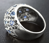 Широкое серебряное кольцо с синими сапфирами Серебро 925