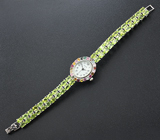 Часы с разноцветными турмалинами на серебряном браслете с перидотами Серебро 925