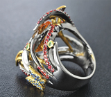 Серебряное кольцо c цитрином, сапфирами и цаворитами Серебро 925