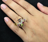 Серебряное кольцо с разноцветными сфенами и турмалинами Серебро 925