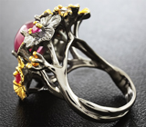 Серебряное кольцо c рубинами, желтыми сапфирами и цаворитами Серебро 925