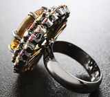 Роскошное серебряное кольцо с цитрином и разноцветными сапфирами  Серебро 925