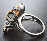 Серебряное кольцо c мексиканским jelly опалом, изумрудами и сапфирами Серебро 925