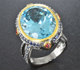 Серебряное кольцо с топазом, синими и оранжевыми сапфирами Серебро 925