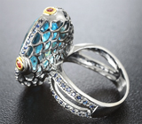 Серебряное кольцо с топазом, синими и оранжевыми сапфирами Серебро 925