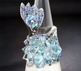 Серебряное кольцо с бриолетами топазов и синими сапфирами Серебро 925