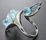 Серебряное кольцо с бриолетами топазов и синими сапфирами Серебро 925