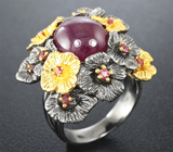 Серебряное кольцо с рубином и оранжевыми сапфирами Серебро 925