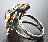 Серебряное кольцо с рубином и оранжевыми сапфирами Серебро 925