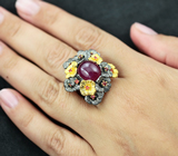 Серебряное кольцо с рубином и оранжевыми сапфирами Серебро 925