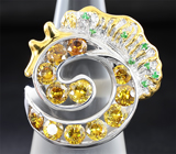 Яркое серебряное кольцо с золотистыми сфенами и цаворитами Серебро 925