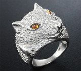 Скульптурное серебряное кольцо «Волк» с цитринами