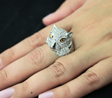 Скульптурное серебряное кольцо «Волк» с цитринами Серебро 925