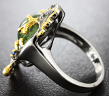 Серебряное кольцо с зеленым турмалином и синими сапфирами Серебро 925