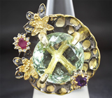 Серебряное кольцо с празиолитом, аметистом и рубином Серебро 925