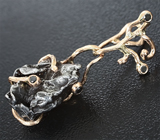 Золотой кулон с осколком Сихоте-Алинского метеорита 23,6 карат и черными бриллиантами Золото