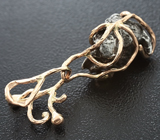Золотой кулон с осколком Сихоте-Алинского метеорита 23,6 карат и черными бриллиантами Золото