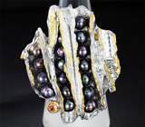 Серебряное кольцо с цветным жемчугом и желтым сапфиром Серебро 925