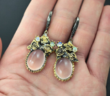Серебряные серьги с розовым кварцем и лунным камнем Серебро 925