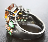Серебряное кольцо с цитринами, сапфирами и цаворитами Серебро 925
