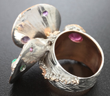 Серебряное кольцо с рубином, аметистами и зеленым агатом Серебро 925