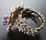 Серебряное кольцо с рутиловым кварцем и аметистом Серебро 925