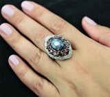 Замечательное серебряное кольцо со звездчатым сапфиром и родолитами Серебро 925