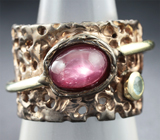 Серебряное кольцо со звездчатым рубином и голубым топазом Серебро 925