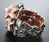 Серебряное кольцо с лавандовым халцедоном и аметистами Серебро 925